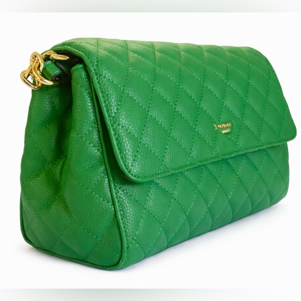Dune London Emerald Green Quilted‎ Crossbody Purse Gold Hardware - Picture 3 of 9